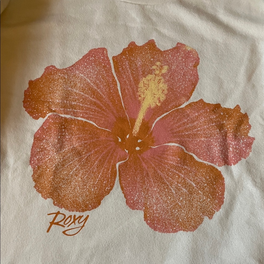 Roxy Cream Sweatshirt with Orange Hibiscus - Picture 3 of 5